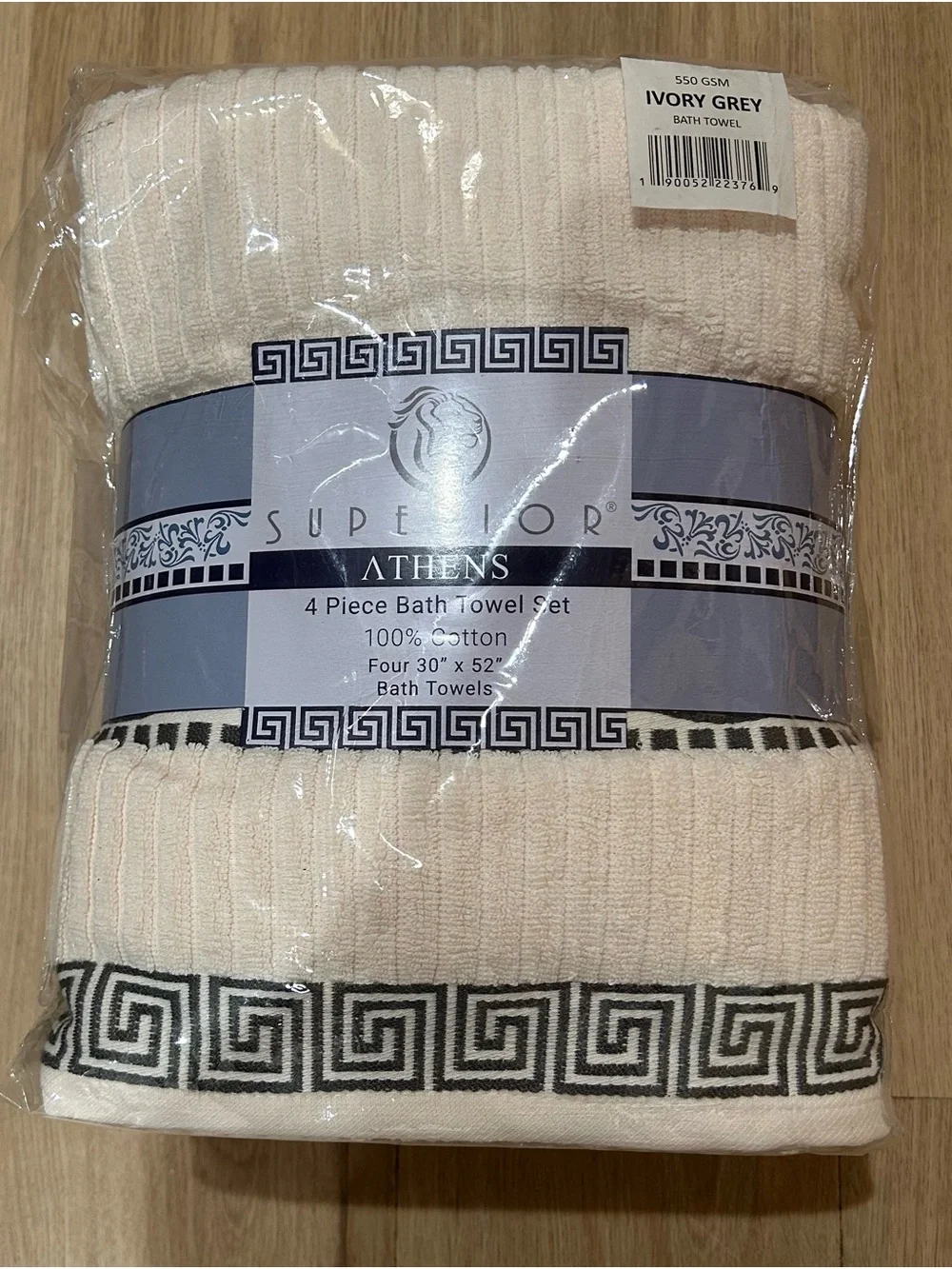 Superior Athens Cream 4-Piece Cotton Bath Towel Set Embroidered in the Grey